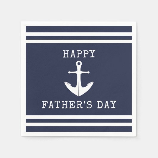 Nautische Marine Blauw Wit Anker Happy Fathers Day Servet (Voorkant)