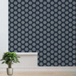 Nautische Marine Blauw Wit Boot Wiel Patroon Accen Behang