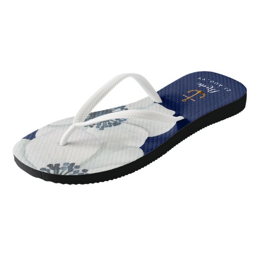 Nautische Marine Blauw Wit Cascading Anemones Brid Teenslippers (Schuin)