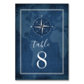 Nautische Marine Blauw & Wit  Kompas Bruiloft Kaart (Voorkant)