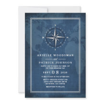 Nautische Marine Blauw & Wit  Kompas Bruiloft