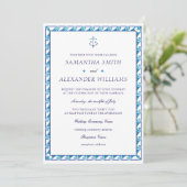 Nautische Marine Blauw Wit Monogram Anker Wedding Kaart (Staand voorkant)