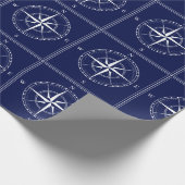 Nautische Marine Blauw Wit Oud Schip Kompas Ontwer Cadeaupapier (Hoek)