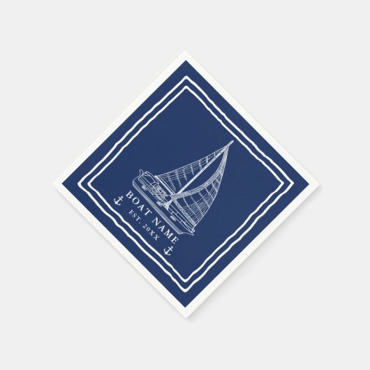 Nautische Marine Blauw Wit Zeilboot Anker Boot Naa Servet (Hoek)