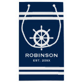 Nautische marine blauw & witte streep huwelijkscad klein cadeauzakje (Achterkant)