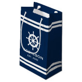 Nautische marine blauw & witte streep huwelijkscad klein cadeauzakje (Achterkant Gekanteld)