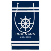 Nautische marine blauw & witte streep huwelijkscad klein cadeauzakje (Voorkant)