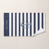 Nautische Marine Blauw & Witte Strepen Anker Naam Bad Handdoek (Handdoek)