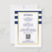 Nautische Marine Blauw Witte Strepen QR CODE Huwel RSVP Kaartje (Voorkant)