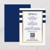 Nautische Marine Blauw Witte Strepen QR CODE Huwel RSVP Kaartje (Voorkant / Achterkant)