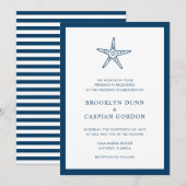 Nautische marine blauw zeesterren strand elegante  kaart (Voorkant / Achterkant)