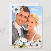 Nautische Marine Blauwe Anemoon Trouwfoto Dank u Bedankkaart (Voorkant)