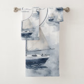 Nautische marine blauwe boot monogram bad handdoek (Insitu)