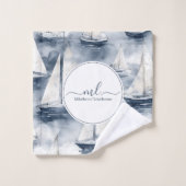 Nautische marine blauwe boot monogram bad handdoek (Wasdoekje)