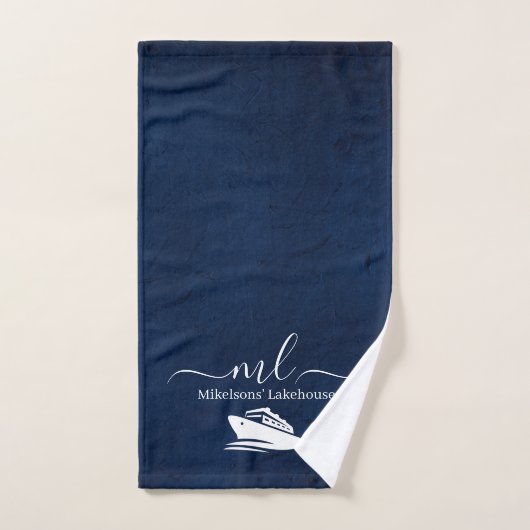 Nautische marine blauwe boot monogram bad handdoek (Handdoek)
