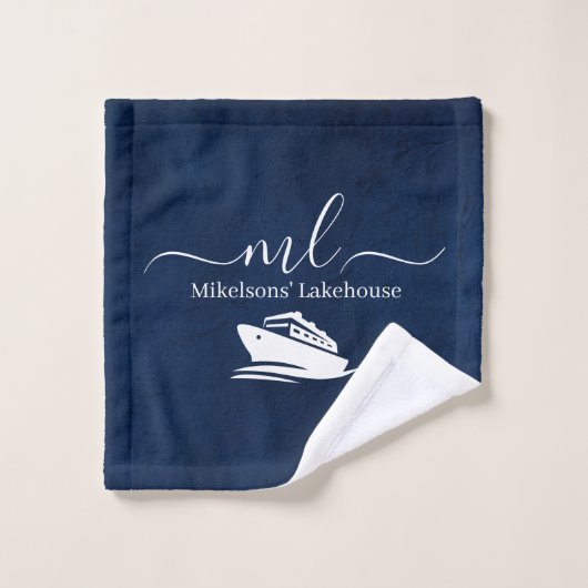 Nautische marine blauwe boot monogram bad handdoek (Wasdoekje)