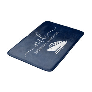 Nautische marine blauwe boot monogram badmat