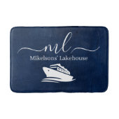Nautische marine blauwe boot monogram badmat (Voorkant)