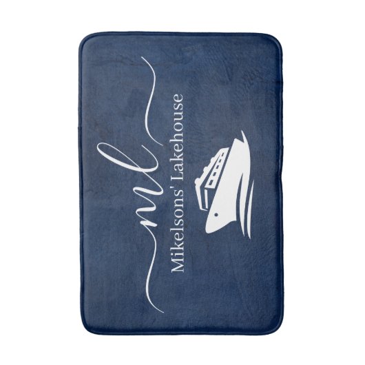 Nautische marine blauwe boot monogram badmat (Voorkant Verticaal)