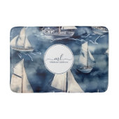 Nautische marine blauwe boot monogram badmat (Voorkant)