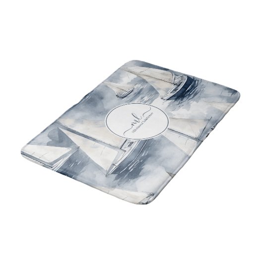 Nautische marine blauwe boot monogram badmat (Gekanteld)