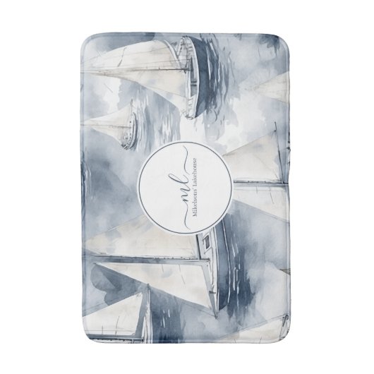 Nautische marine blauwe boot monogram badmat (Voorkant Verticaal)