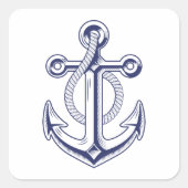 Nautische marine blauwe boot oceaan anker bruiloft vierkante sticker (Voorkant)