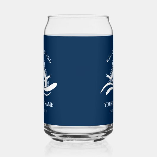 Nautische Marine Blauwe Bootnaam Scheepswiel Blikvorm Glas (Links)