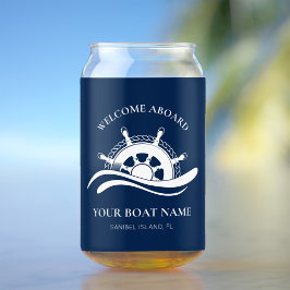 Nautische Marine Blauwe Bootnaam Scheepswiel Blikvorm Glas