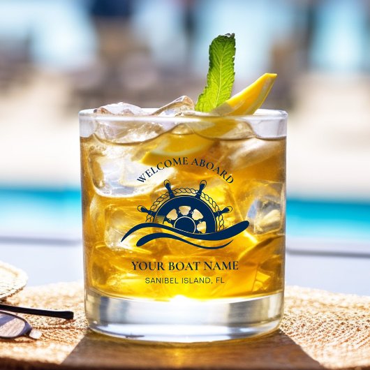 Nautische Marine Blauwe Bootnaam Scheepswiel Whisky Glas