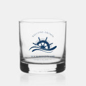 Nautische Marine Blauwe Bootnaam Scheepswiel Whisky Glas (Voorkant)