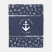 Nautische Marine Blauwe Familienaam Anker Fleece Deken (Voorkant)