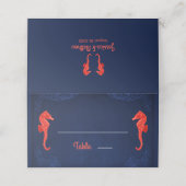 Nautische Marine Blauwe Koraal Zeepaardjes Strandb Plaatskaartje (Buitenkant ongevouwen)