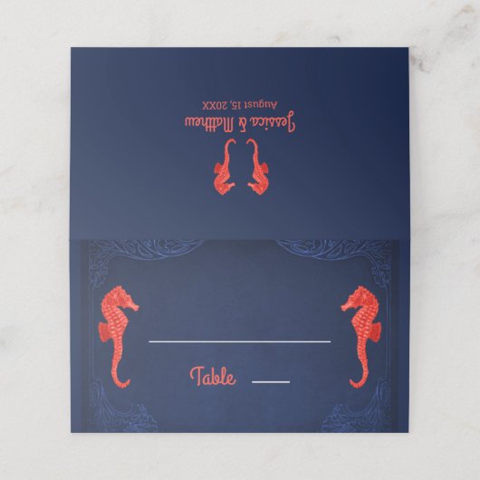 Nautische Marine Blauwe Koraal Zeepaardjes Strandb Plaatskaartje (Buitenkant ongevouwen)