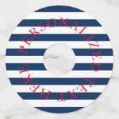 Nautische marine blauwe strepen huwelijksfeest wijnglaslabel (Voorkant)