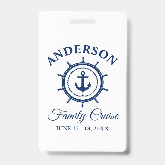 Nautische Marine Blue Anchor Helm Family Cruise Badge (Front)