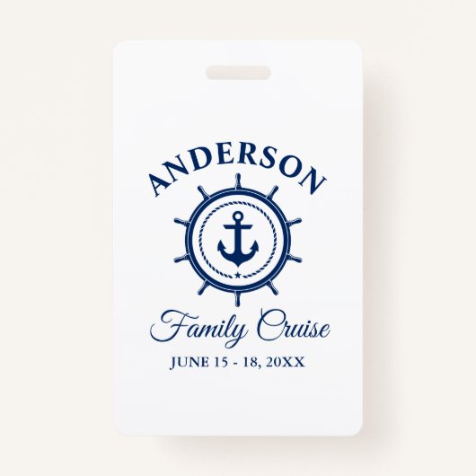 Nautische Marine Blue Anchor Helm Family Cruise Badge (Voorkant)
