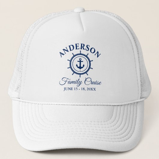 Nautische Marine Blue Anchor Helm Family Cruise Trucker Pet (Voorkant)