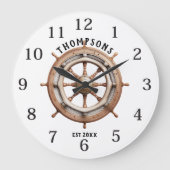 Nautische Marine Boat Wiel Ontwerp Monogram Grote Klok (Voorkant)