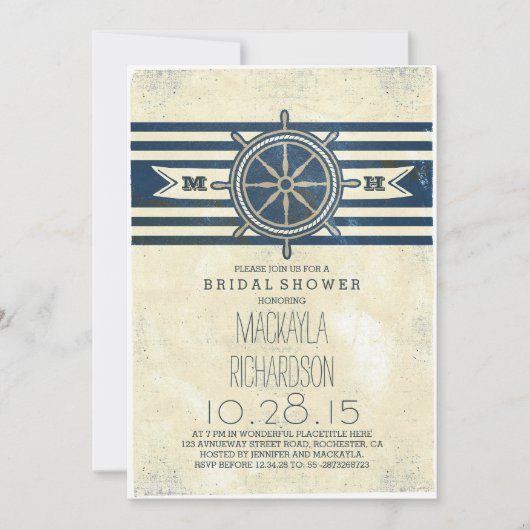  nautische marine bruidsdouche uitnodiging (Voorkant)
