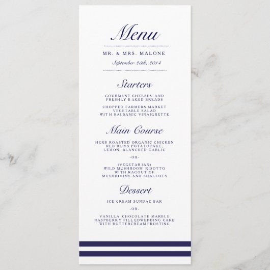Nautische Marine bruiloft diner menu (Voorkant)