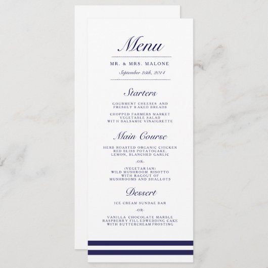 Nautische Marine bruiloft diner menu (Voorkant / Achterkant)