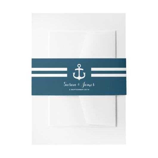 Nautische Marine bruiloft uitnodiging buik band Uitnodigingen Wikkel (Voorkant Voorbeeld)