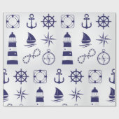 Nautische marine-elementen Navy Blue kusticonen Cadeaupapier (Vlak)