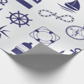 Nautische marine-elementen Navy Blue kusticonen Cadeaupapier (Hoek)