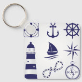 Nautische marine-elementen Navy Blue Kusticonen Sleutelhanger (Voorkant)