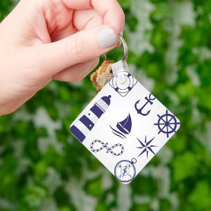 Nautische marine-elementen Navy Blue Kusticonen Sleutelhanger