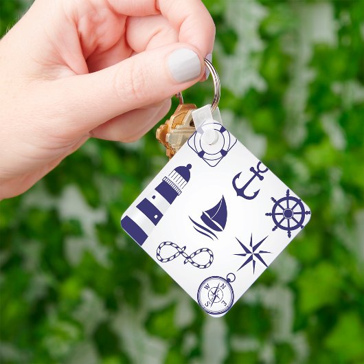 Nautische marine-elementen Navy Blue Kusticonen Sleutelhanger