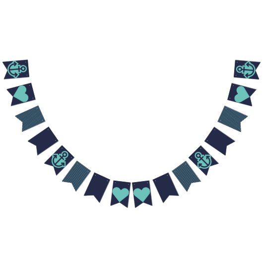 Nautische marine en Blauwgroen bunting Vlaggetjes (Alle)