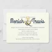 Nautische marine en gouden anker bruiloft kaart (Voorkant)